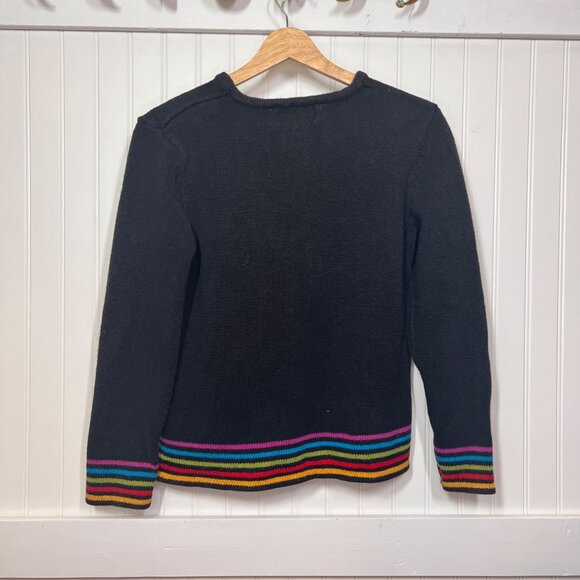 Designers Originals Studio VTG Rainbow Stripe Black Long Sleeve Pullover Sweater - Picture 3 of 6